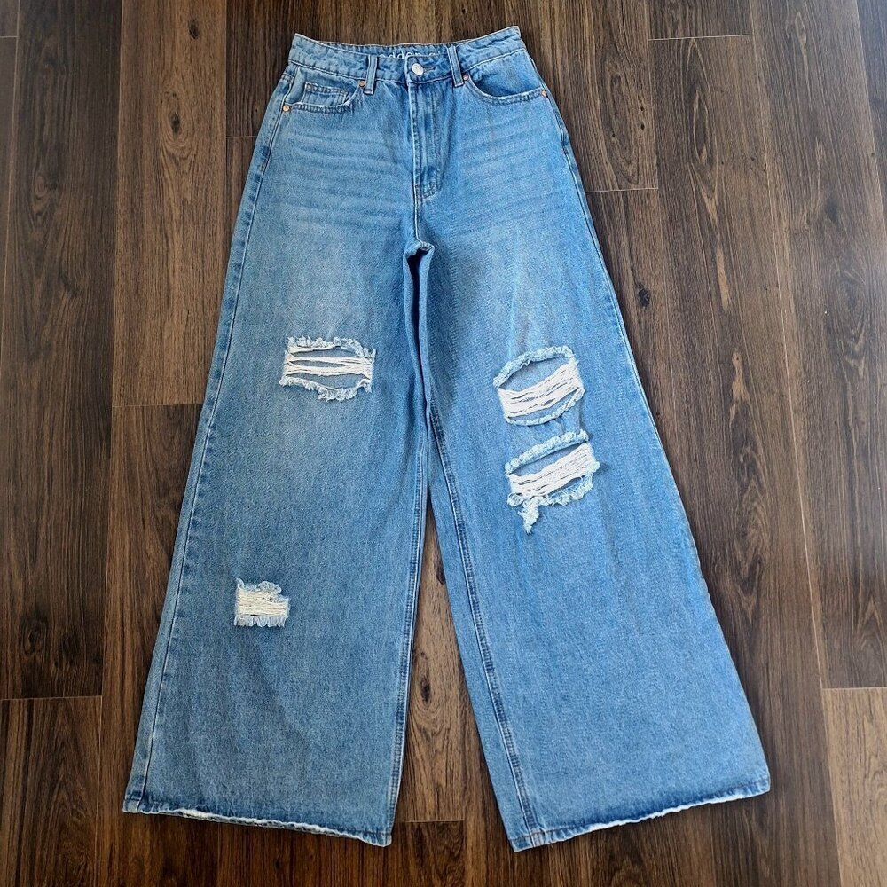 💙 Madden Girl Ultra Wide High Rise Denim Jeans Size 25/31 Coastal Cowgirl Stree